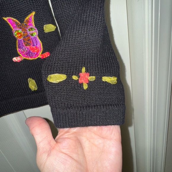 Jack B. Quick 90s Y2K Sequined Beaded Owl Cardigan Sweater Top Sz L. EUC - Picture 4 of 14